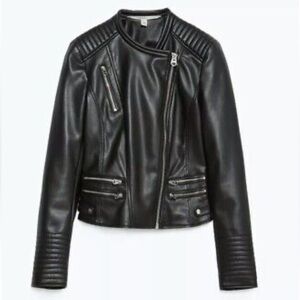 Zara Black Faux Leather Biker Jacket